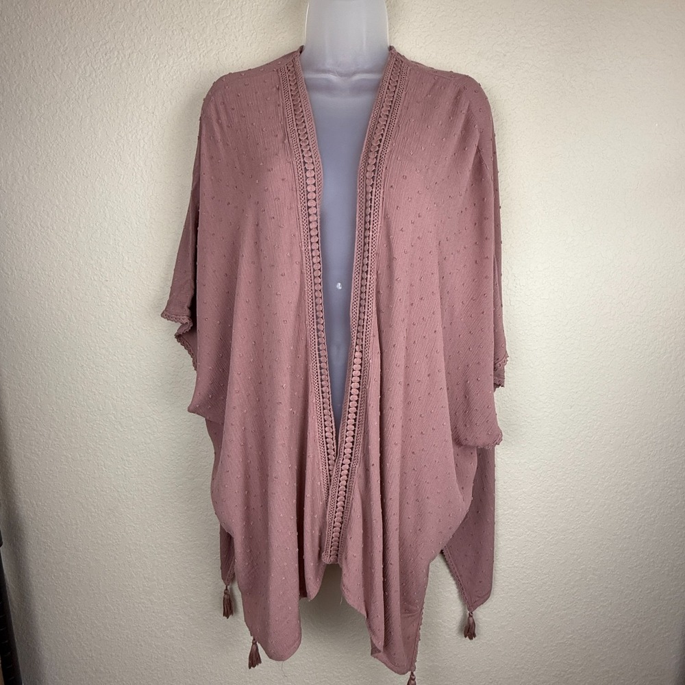 Maurice's Pink/Mauve Duster Kimono Festival Cover Up Boho Beachy Tassel OS